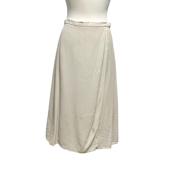 Eileen Fisher 100% Silk A-Line Faux Wrap Pull-On Midi Skirt Cream size XS - Picture 1 of 7